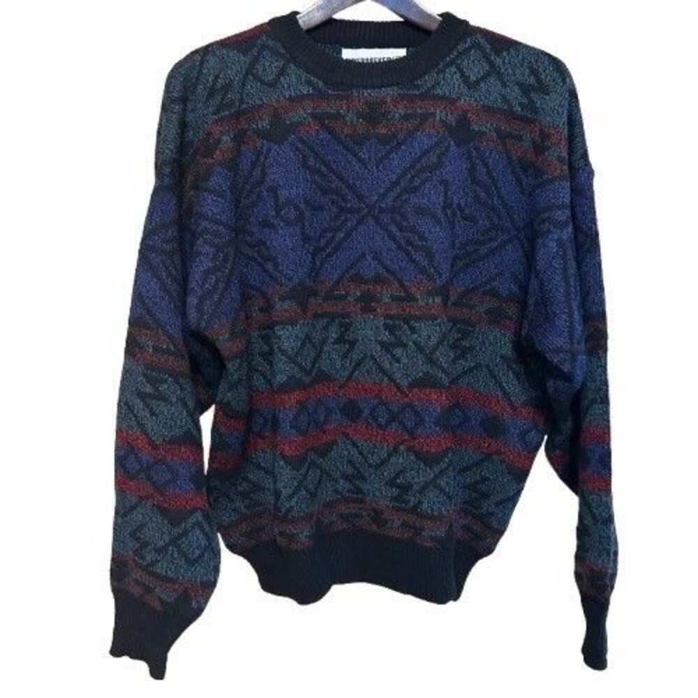 VTG Obermeyer Wool Blend Crewneck Ski Sweater Mens Medium Geometric